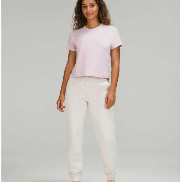 Lululemon Cotton TShirt Cropped Relaxed Fit Light Pink Women Size XS - Picture 2 of 8